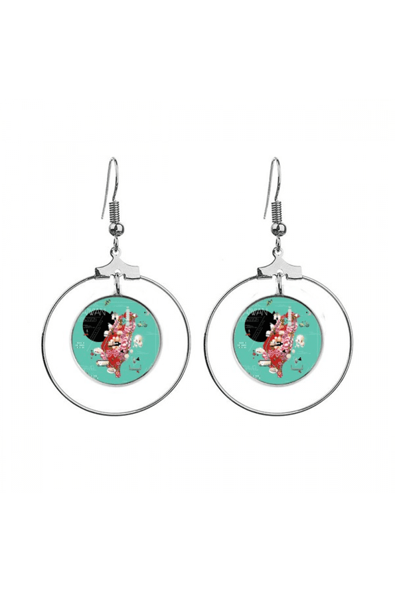traditonal taiwan impression earrings dangle hoop jewelry drop circle