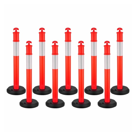 traffic delineator posts, 48 inch safety cones 9 pack, fillable base, reflective, red