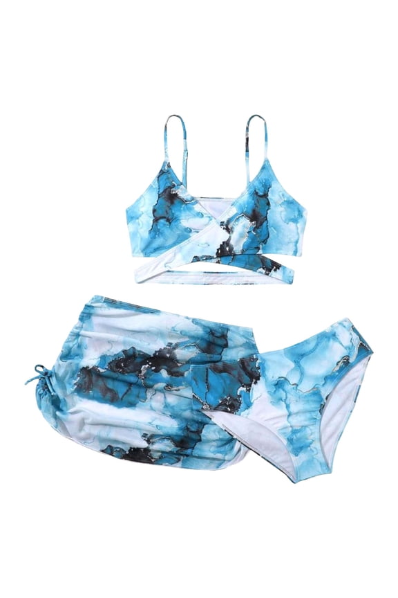 traje de baño para niñas 6-7 años Girls Swimsuit 3 Piece Bathing Suit Quick Dry Tankini Set with Cover Up Beach Skirt Bikini Swimwear 6-12 Years