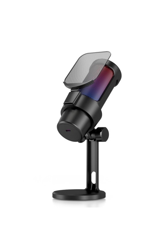 USB Gaming Microphone for PC Computer Streaming Mic with RGB Light, Mute Button, Gain, Pop Filter, Noise Cancellation Condenser Mic for Singing You-Tube Streaming Podcast Studio Recording Twitch