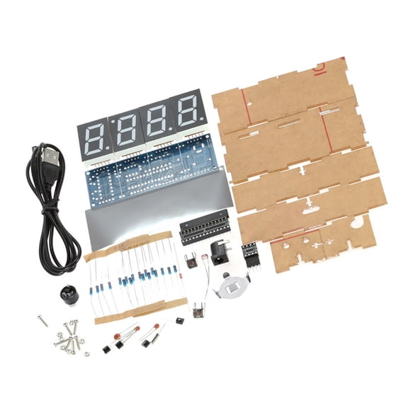 transparent case Tuner Compact 4-digit DIY Digital LED Clock Kit Light Control Temperature Date Time Display with Transparent Case