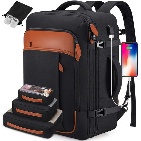 travel backpack for men & women carry on backpack flight approved 40l waterproof anti-theft personal item backpack with packing cubes and shoe pocket