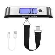 Travel Inspira USB-C Rechargeable Luggage Scale 110lb/50kg - Large Backlit Display - Stainless Steel - Portable Digital Hanging Scale for Suitcases, Bags, Packa