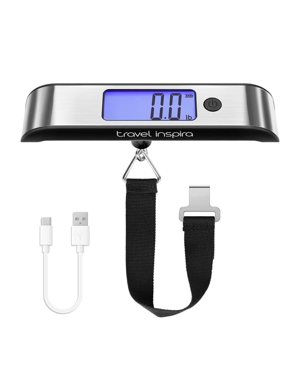USB-C Rechargeable Luggage Scale 110lb/50kg - Large Backlit Display - Stainless Steel - Portable Digital Hanging Scale for Suitcases, Bags, Packages (USB -C Charging Included)