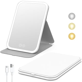 Behome Travel Makeup Mirror with Light, 3 Color Modes & Adjustable Brightness, Foldable Vanity Mirror with Adjustable Angle, Beauty Mirror for Cosmetic , Office, White