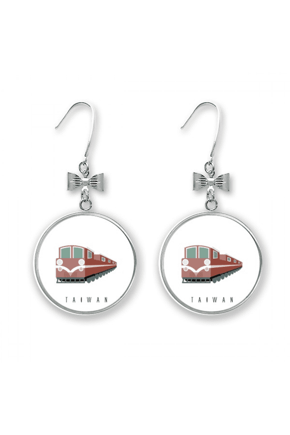 travel taiwan train art deco fashion bow earrings drop stud pierced hook