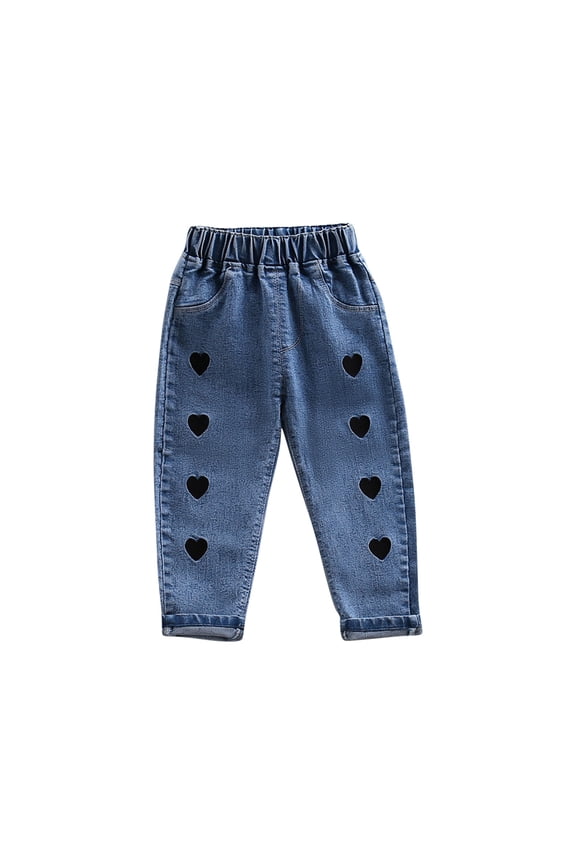 traylea Baby Clothes Toddler Girls Denim Pants Graphic Print Stretchy High Waisted Jeans Straight Leg Pull on Trousers