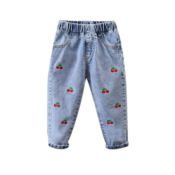 traylea Baby Clothes Toddler Girls Denim Pants Graphic Print Stretchy High Waisted Jeans Straight Leg Pull on Trousers