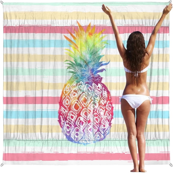 treasurel Pineapple Sand Proof Beach Blanket Picnic Blankets Waterproof Foldable,79''''×79''''Portable Outdoor Travel Beach Travel Camping Hiking Picnic for Park Beach, Beach Accessories