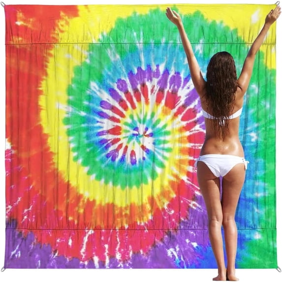 treasurel Tie Dye Sand Proof Beach Blanket Picnic Blankets Waterproof Foldable,79''''×79''''Portable Outdoor Travel Beach Travel Camping Hiking Picnic for Park Beach, Beach Accessories