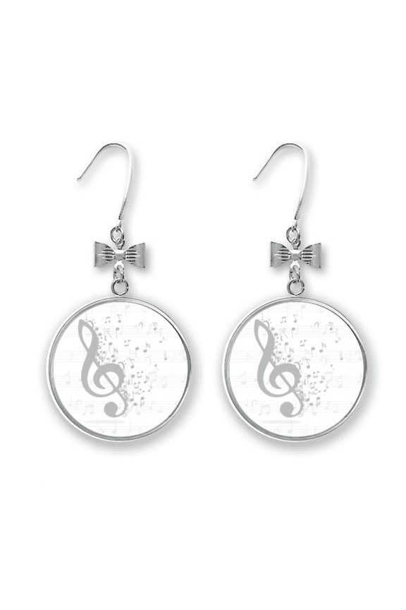treble clef flappg music note bow earrings drop stud pierced hook