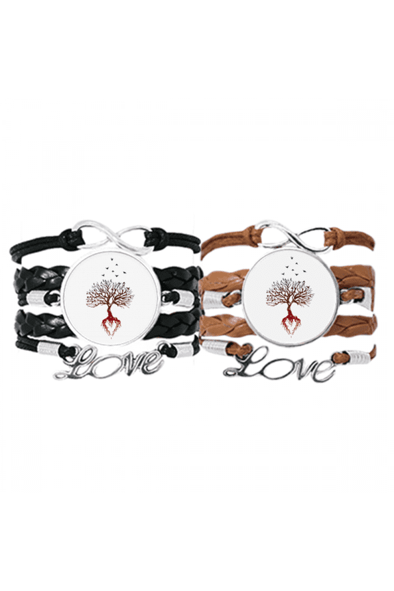 tree crow flying root art deco fashion bracelet hand strap leather wristband double set