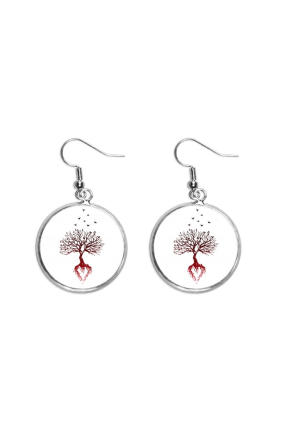 tree crow flying root ear dangle silver drop ear jewelry woman