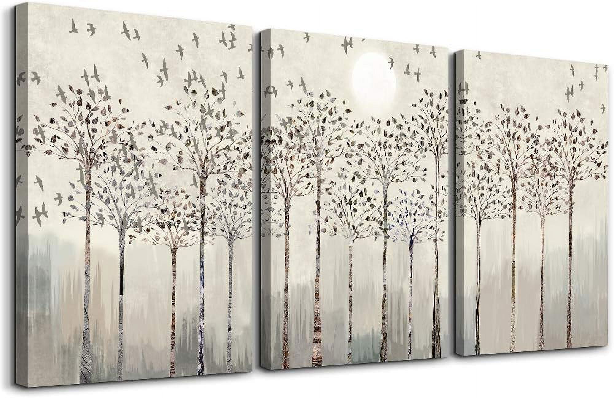 Trees and Birds Abstract Canvas Print Set