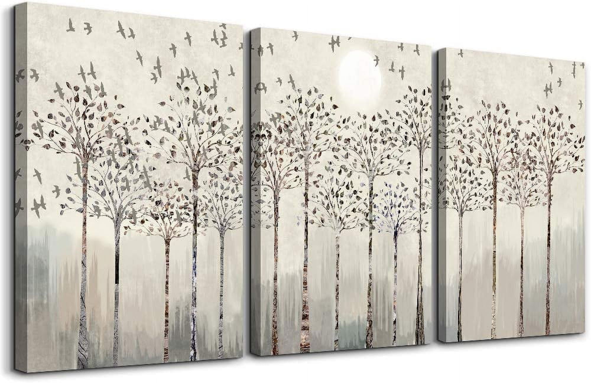 Trees and Birds Abstract Canvas Print Set