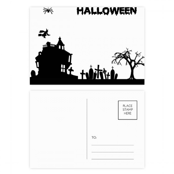 trees happy fear halloween postcard set birthday mailing thanks greeting card