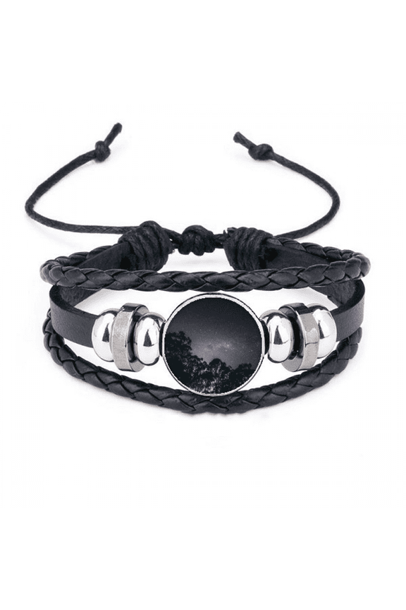 trees stars milky way night bracelet braided leather woven wristband