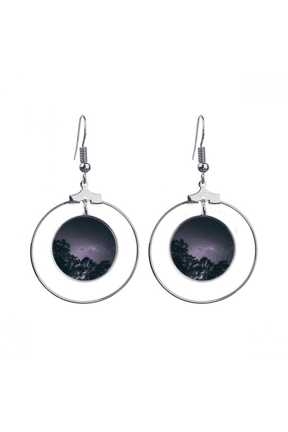 trees stars milky way night earrings dangle hoop jewelry drop circle