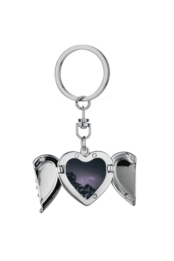 trees stars milky way night heart angel wing key chain holder
