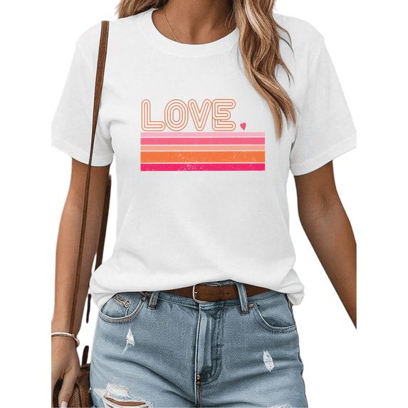 trendy and popular round-neck design is retro White Graphic Tees Retro Striped LOVE Print T shirt Shirts S-5XL Summer Classic Tops