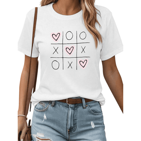 White Graphic Tees Tic Tac Toe Love Wins Print Tshirt Shirts S-5XL Funny Classy Cotton Graphic Tops