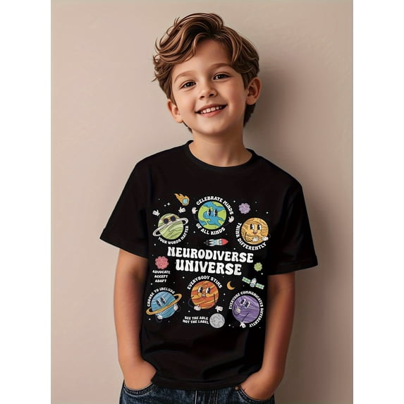 trendy cool graphic t shirt for kids featuring neurodiversity and awareness