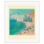Étretat: The Beach and the Falaise d'Amont - Normandy Coast France - From an Original Color Painting by Claude Monet c.1885 - Fine Art Rolled Canvas Print (Unframed) 16in x 20in