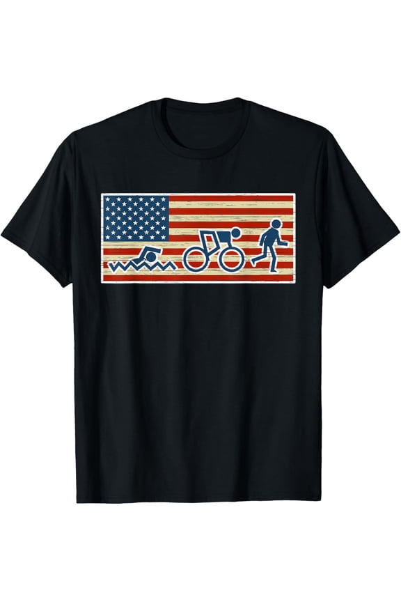 triathlon run triathlete biathlon usa flag sports for men T-Shirt