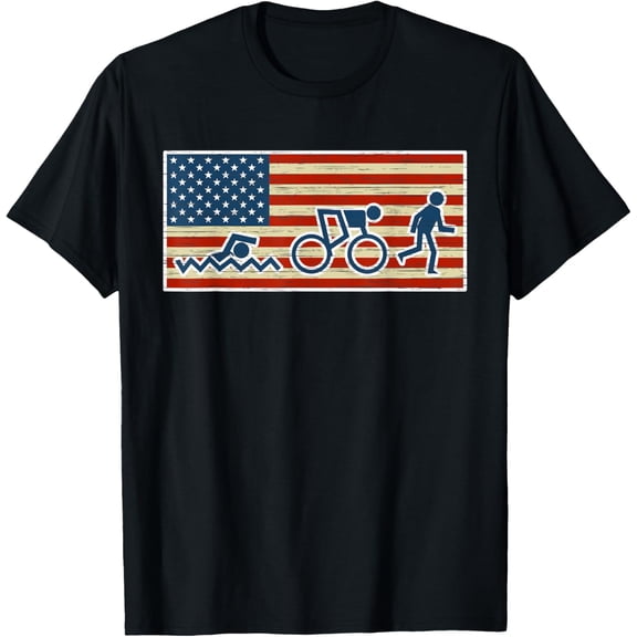 triathlon run triathlete biathlon usa flag sports for men T-Shirt
