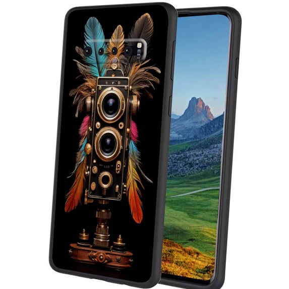 tribal-A-vintage-stereoscopic-camera-feathers-309-309 Phone Case, Designed for Samsung Galaxy S10+ Plus Case Soft Silicon for women girls boys wife gift,Shockproof Phone Cover