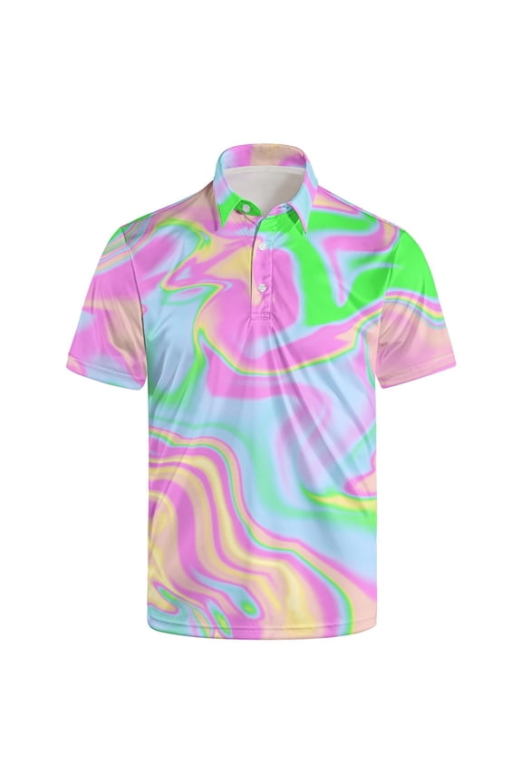 trippy Golf Shirts for Men Outfit Dry Fit Performance Rave Outfit Retro Short Sleeve Casual Polo Shirt L