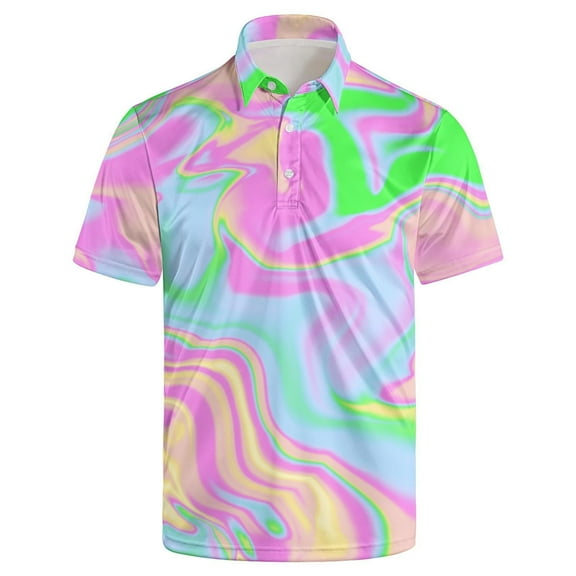 trippy Golf Shirts for Men Outfit Dry Fit Performance Rave Outfit Retro Short Sleeve Casual Polo Shirt S