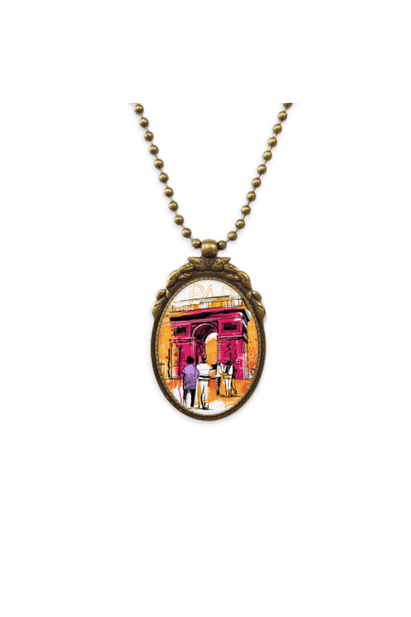 triumphal arch paris france hand drawing antique necklace vintage bead pendant keychain