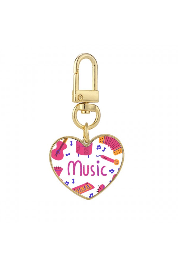 tromb guitar music instrument pattern Gold Heart Keychain Metal Keyring Holder