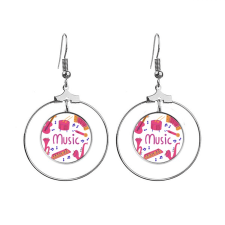tromb guitar music instrument pattern earrings dangle hoop jewelry drop circle