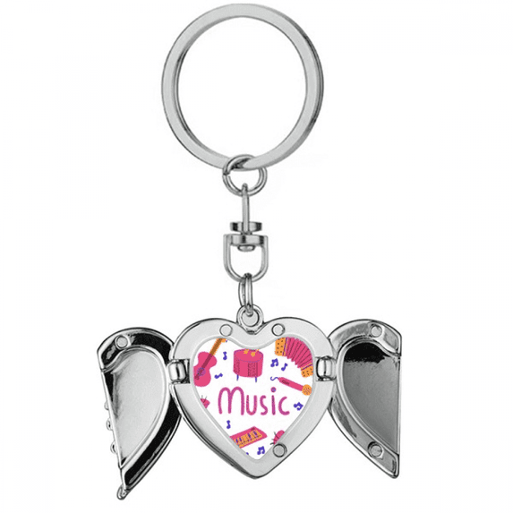 tromb guitar music instrument pattern heart angel wing key chain holder