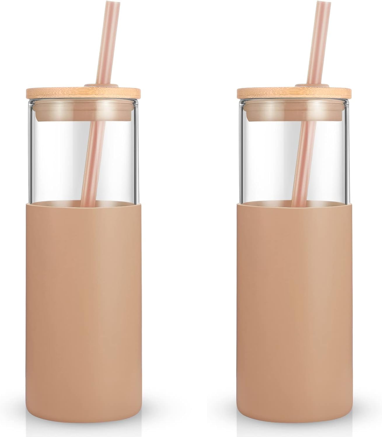 tronco 24 oz Glass Tumbler with Straw and Lid - Glass Cup with Lid and  Straw, Smoothie Cup, Iced Coffee Cup - Bamboo Lid and Protective Silicone  Sleeve - BPA-Free Amber/2 Pack