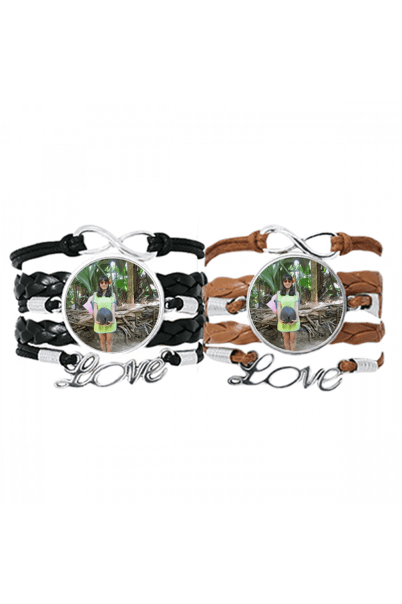 tropic coconut tree ellie yao beautiflu girl bracelet hand strap leather wristband double set