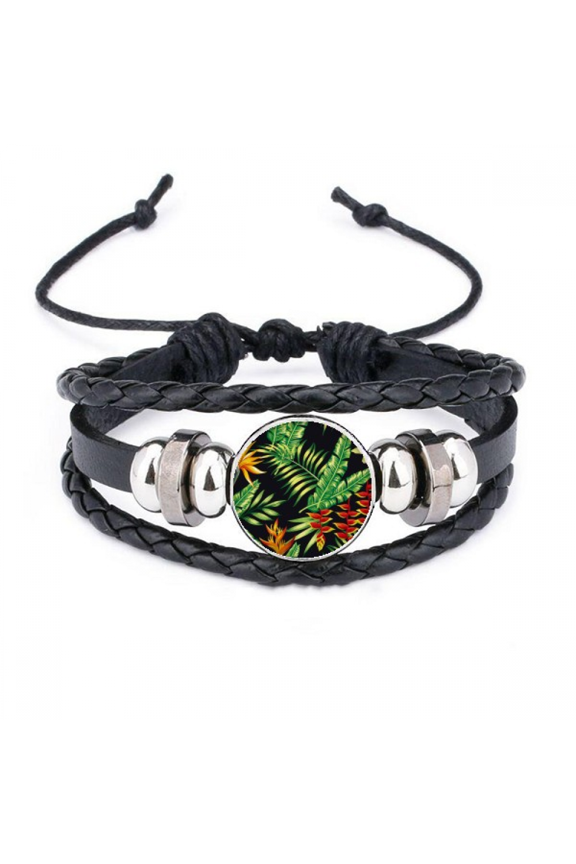 tropical drawing art bracelet braided leather woven wristband