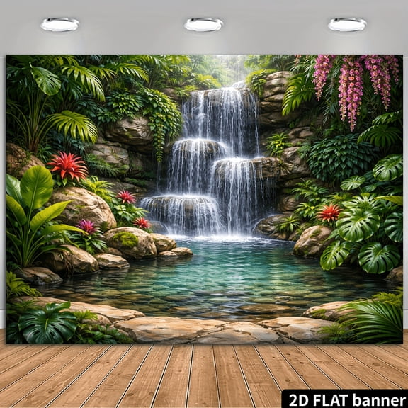 A tropical rainforest waterfall-themed tapestry, made of polyester fabric, is easy to hang and suitable for decorating dormitories, bedrooms, parties, and outdoor spaces.