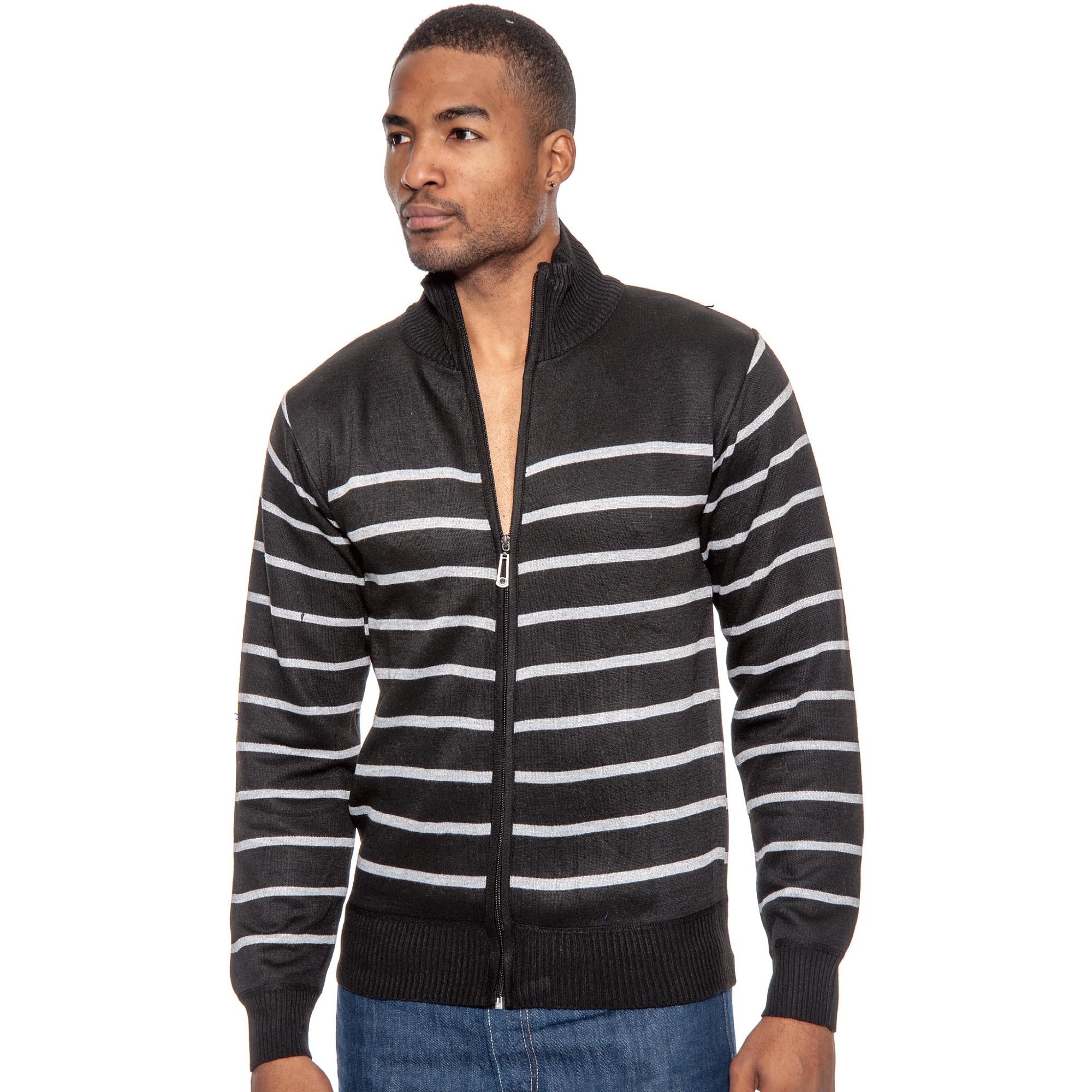 true rock men's full front striped sweater-black-small - Walmart.com