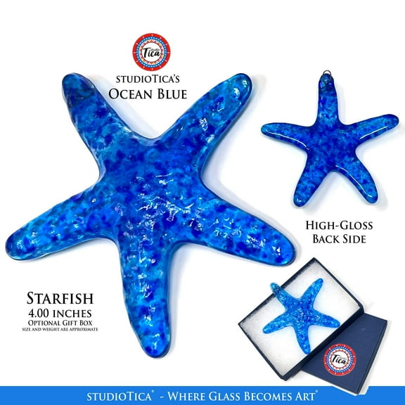 studioTica® Glass Starfish - Crystal and Ocean Blue - Sun Catcher, Paperweight, Ornament, Home Decor