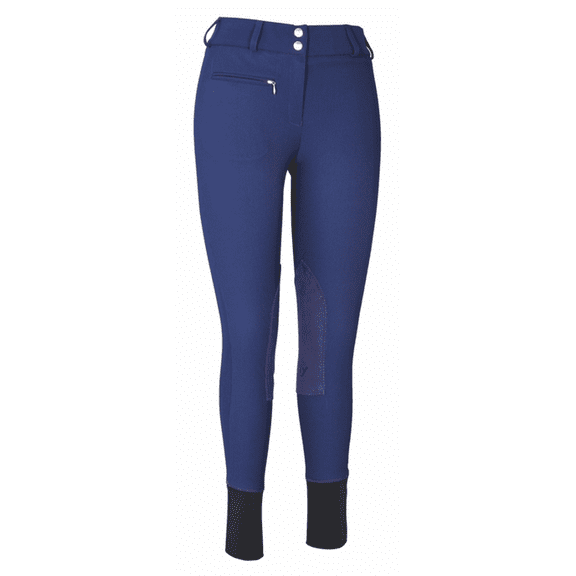 tuffrider women's ribb lowrise wide waistband knee patch breech, navy, 24