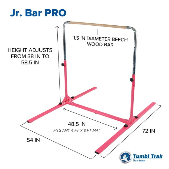 tumbl trak jr bar pro adjustable gymnastics training bar, pink