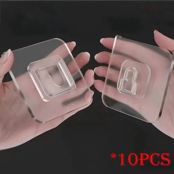 tumgatte 10 Pack 2.36x2.36 Inch Strong Transparent Adhesive Snap Fasteners Strip Fixer,Hook and Loop Tape for Kitchen Home Office Organization