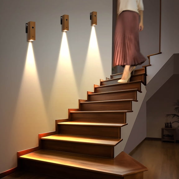 tumgatte Magnetic Induction Night Light with Human Body Sensor,USB Rechargeable LED Bedside Lamp for Corridor Staircase Wall,RGB Color Solid Wood Motion Activated