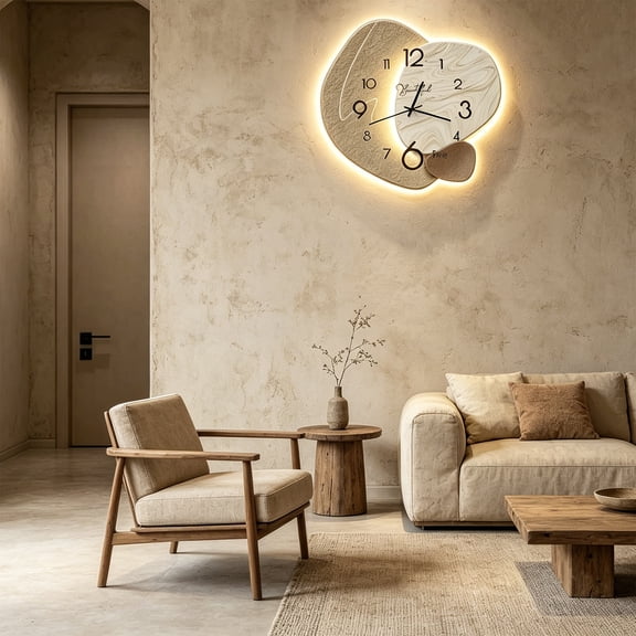 tumgatte Modern Wall Clock with Silent Non Ticking Quartz Movement, Fashionable Decorative Hanging Watch for Living Room Dining Room, with LED
