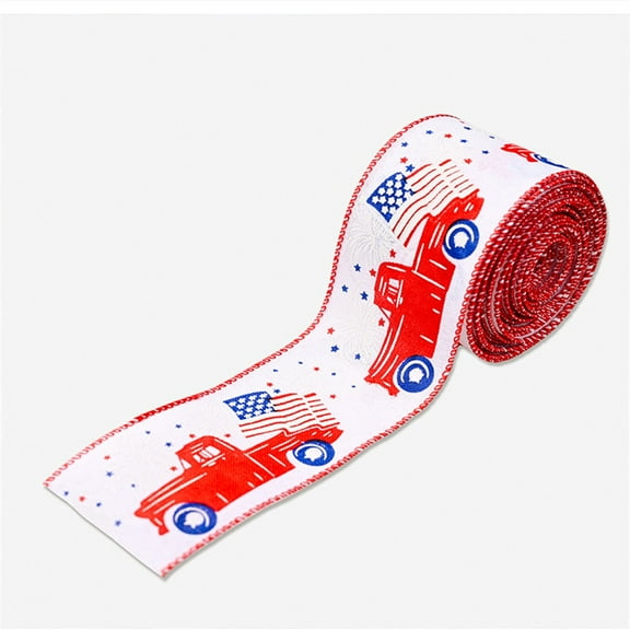 tumgatte Patriotic Wired Ribbon 4th of July Independence Day Decorative Craft Roll Stripes Stars Red White Blue Polyester for Wreath Gift Wrap DIY Party Decor 1 Roll