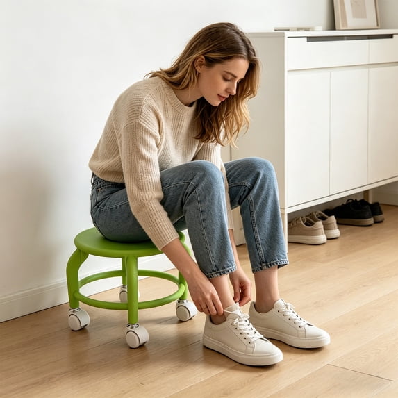 tumgatte Swivel Wheel Stool Home Plastic Casters Low Stool Living Room Movable Seat for Shoe Changing Sitting Craft Work 10.2x10.2x7.9 Inch