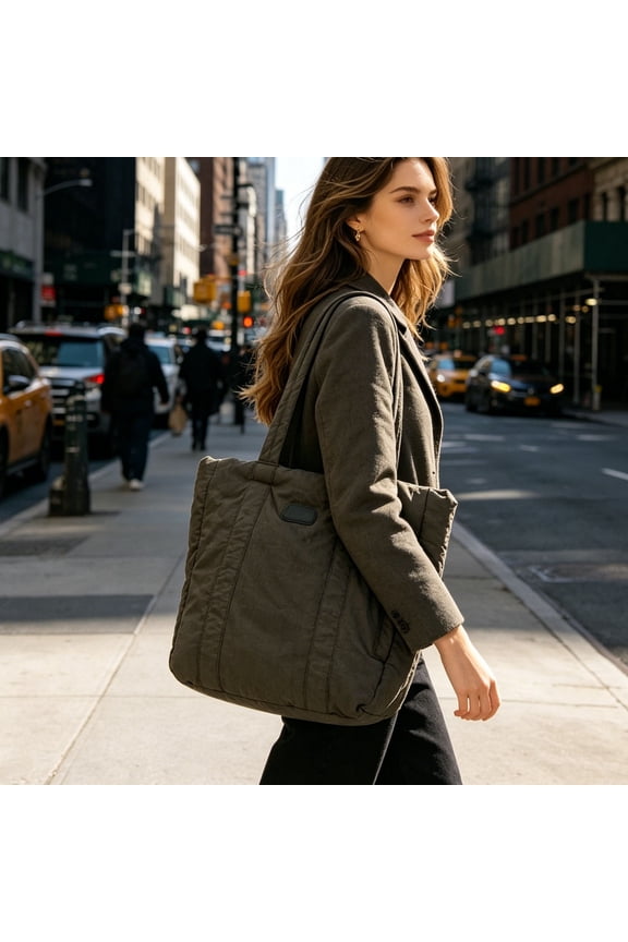 Women's Soft Nylon Tote Bag Large Capacity Shoulder Handbag 11.81x12.59x4.72 Inch Lightweight for Class Daily Use
